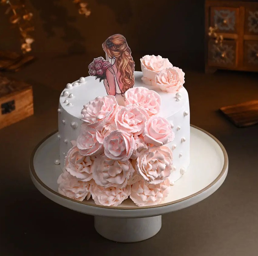 Screenshot 2024-11-14 102414 Elegant butterscotch cake for Women's Day with decorative frosting