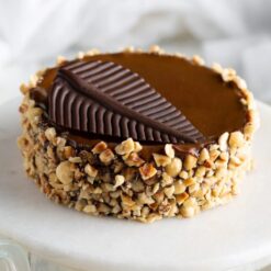 Hazelnut Praline Mousse Cake – A luxurious dessert with creamy mousse, praline crunch, and hazelnut flavors.