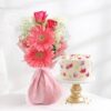 Charming flower bouquet with a delicious cake, a perfect gift for birthdays, anniversaries, and special moments.