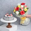 A stunning bouquet of timeless roses paired with a delectable cake, perfect for expressing love and appreciation.
