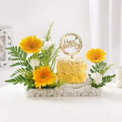 A charming arrangement of fresh blossoms paired with delectable bites, ideal for celebrations and heartfelt surprises.