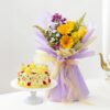 Elegant bouquet of fresh flowers paired with a delicious cake, creating the perfect gift for birthdays, anniversaries, and special moments.