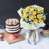 Beautiful yellow roses bouquet paired with a delicious coffee-flavored cake, an ideal gift for birthdays, anniversaries, and special occasions.