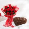 Heart-shaped truffle cake with ruby red accents, ideal for Valentine's Day, anniversaries, and romantic surprises.