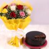 Beautiful bouquet of fresh roses paired with a delicious cake, creating the perfect gift for any joyful occasion.