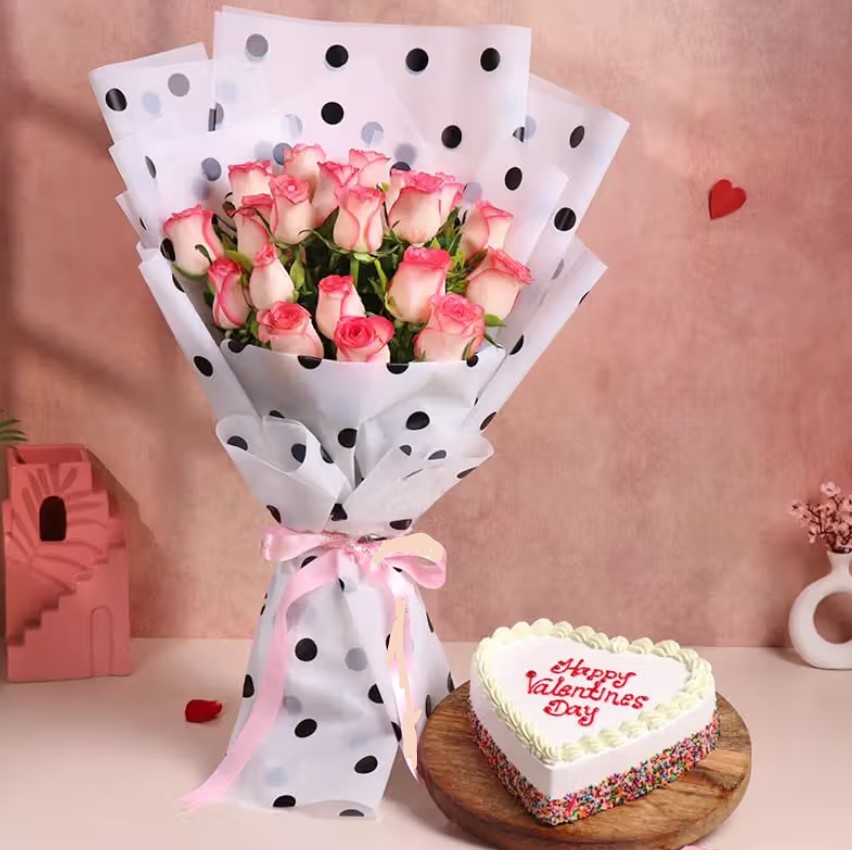 Romantic Bliss Combo Velvet Roses & Sweet Indulgence gift set featuring fresh roses and gourmet sweets, ideal for anniversaries, Valentine's Day, and special occasions.