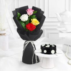 Elegant Velvet Roses & Choco Love gift set with fresh red roses and gourmet chocolates, ideal for anniversaries, birthdays, and love celebrations.