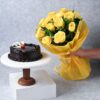 Vibrant Yellow Roses paired with a luscious Choco Truffle Cake, an ideal gift for birthdays, anniversaries, and special occasions.